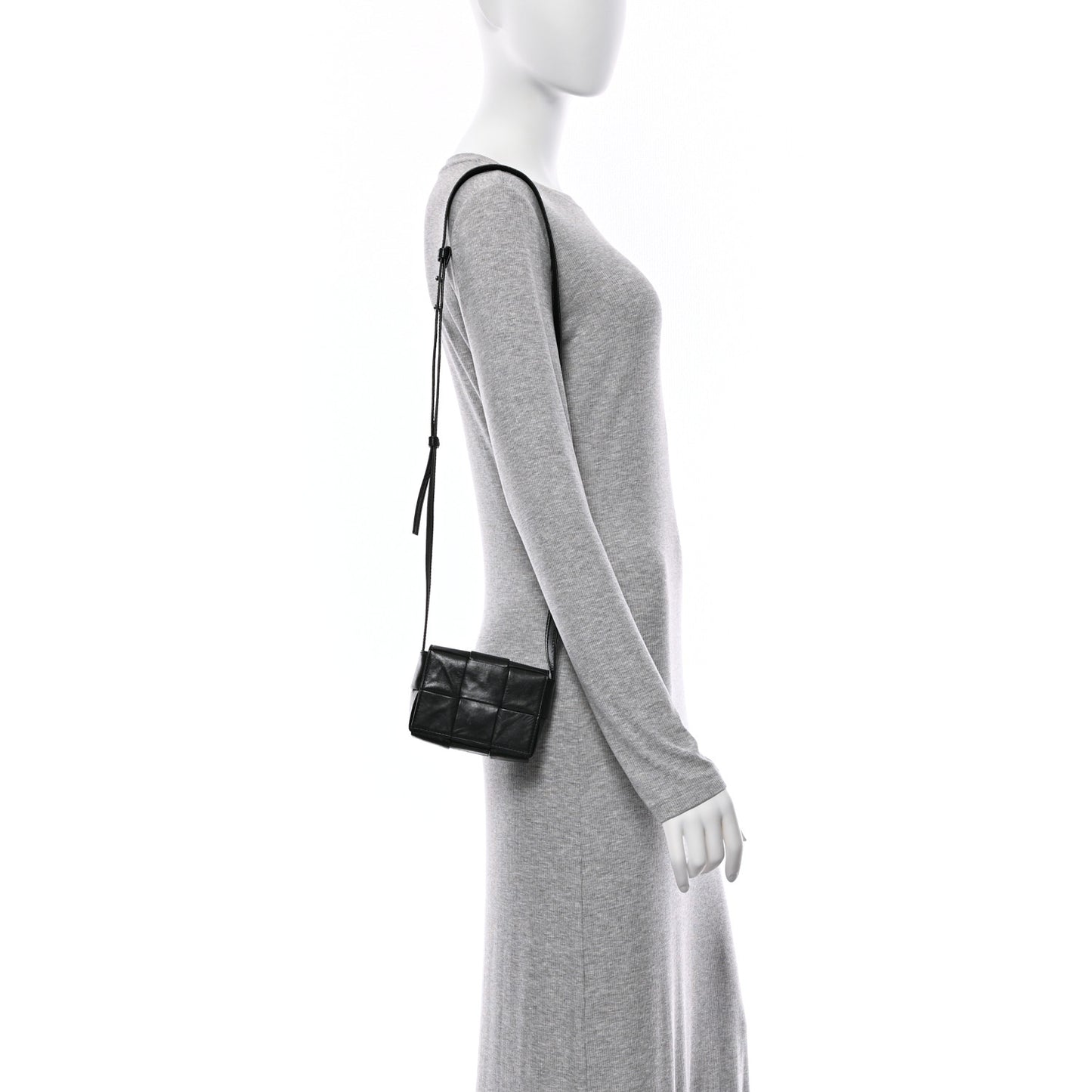 Crinkled Lambskin Maxi Intrecciato Extra Mini Cassette Crossbody Bag Black
