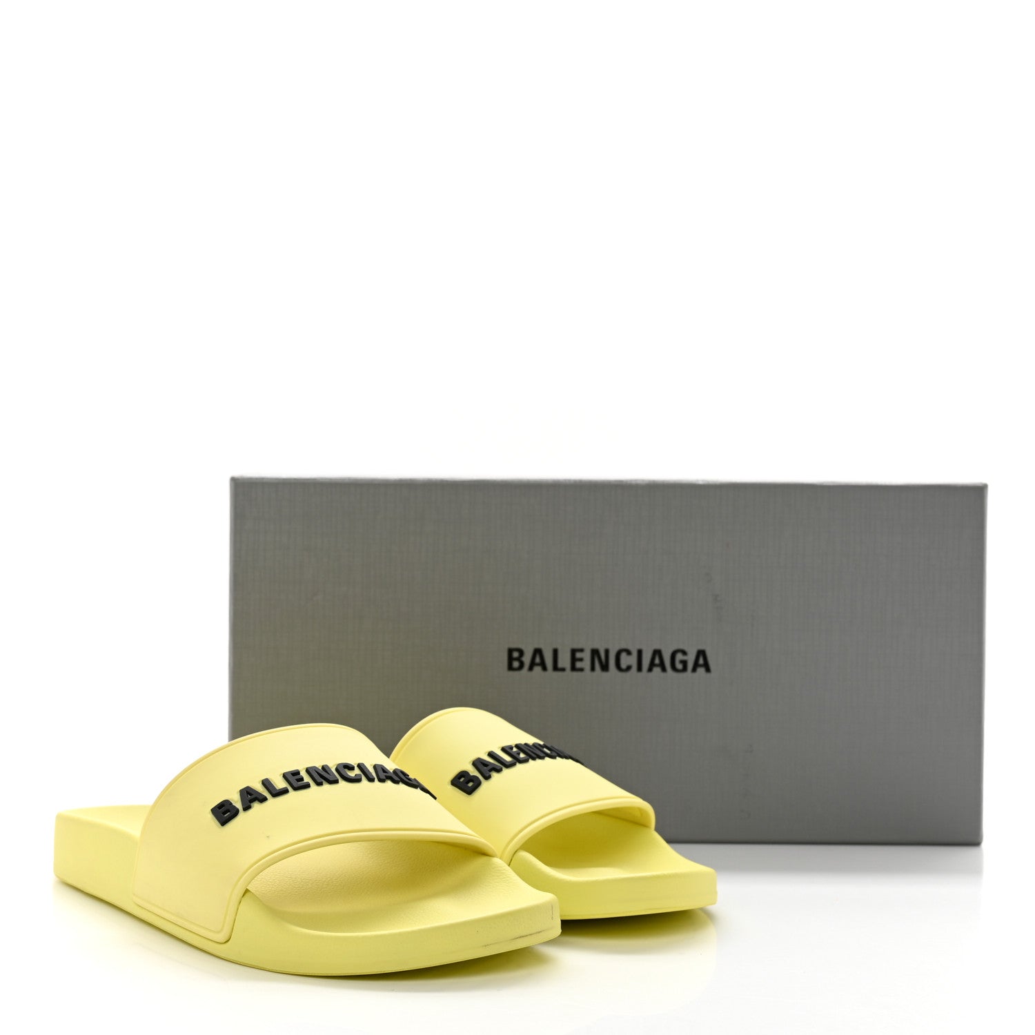 Balenciaga Smooth Rubber Logo Bi-Color Womens Pool Slide Sandals 37 Yellow Black 8 of 8