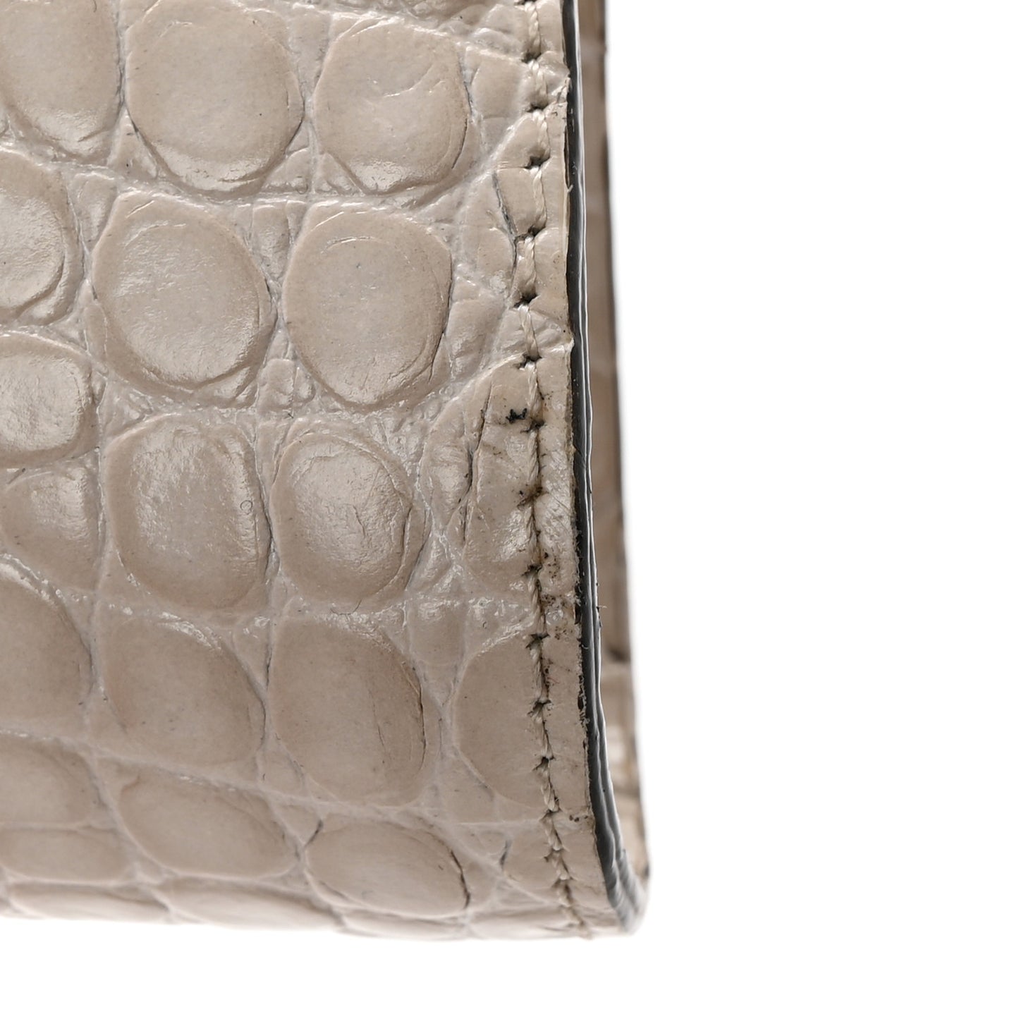 Crocodile Embossed Calfskin Loubi Twist Zip Clutch Bag Craie