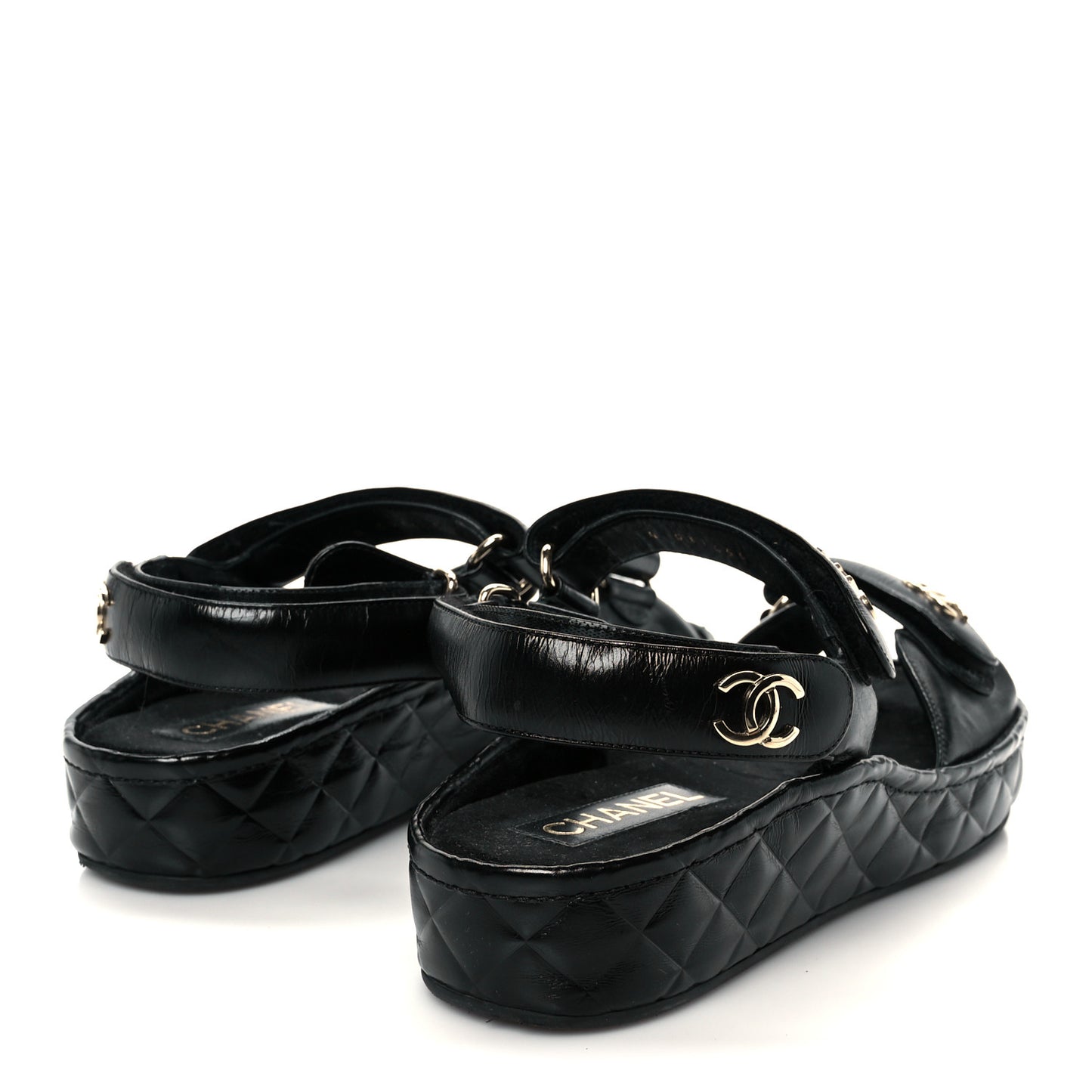 Shiny Calfskin Logo Platform Sandals 41 Black