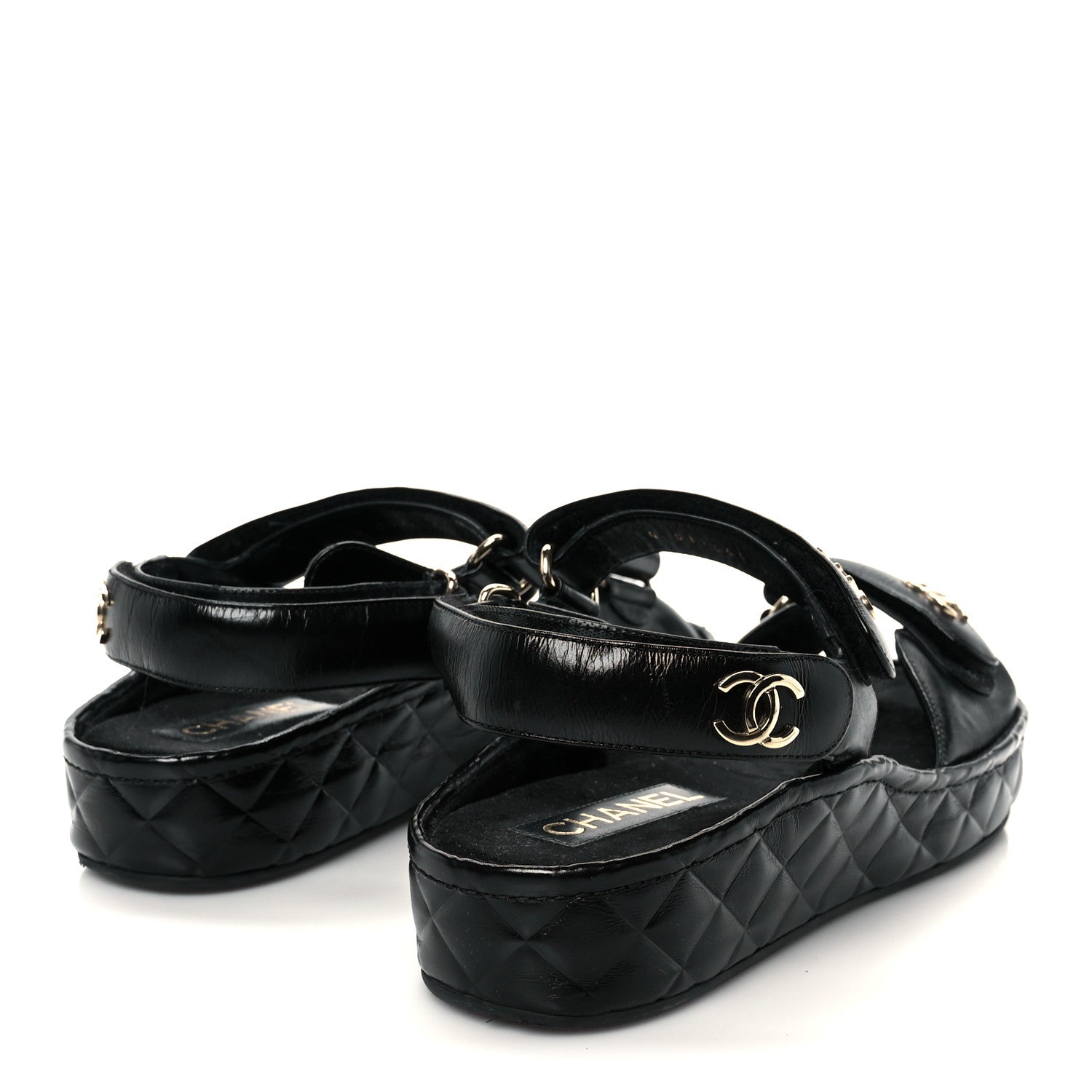 Chanel Shiny Calfskin Logo Platform Sandals 41 Black 5 of 9