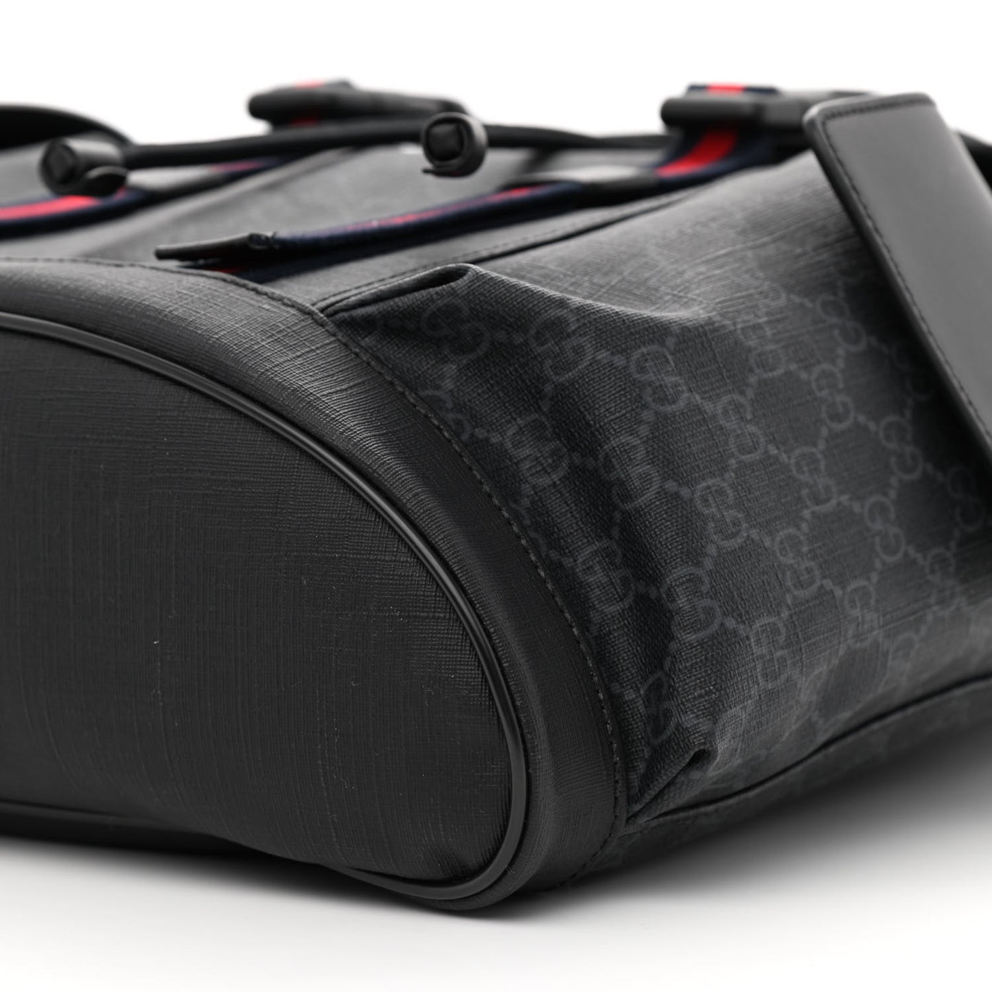 Soft GG Supreme Monogram Appia Calfskin Web Double Buckle Backpack Black
