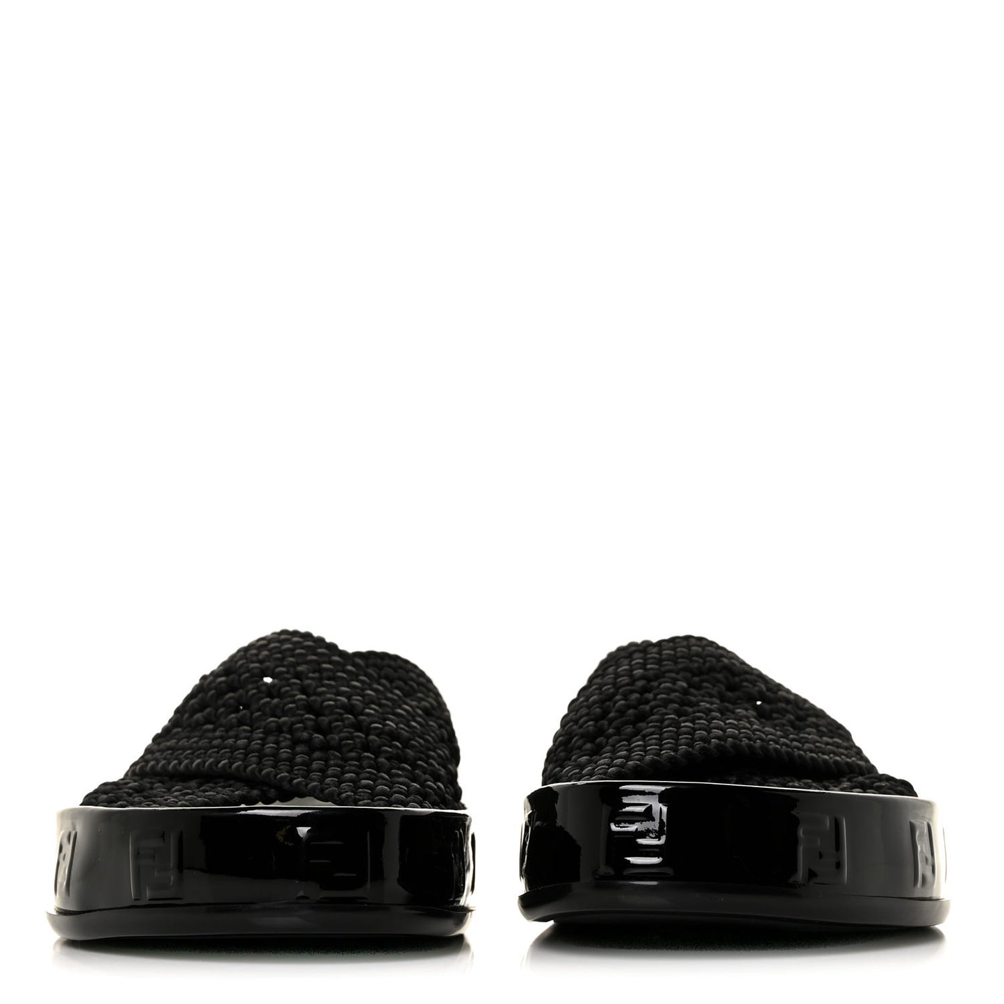 Raffia Rubber FF Woven Reflections Crisscross Slide Sandals 37 Black