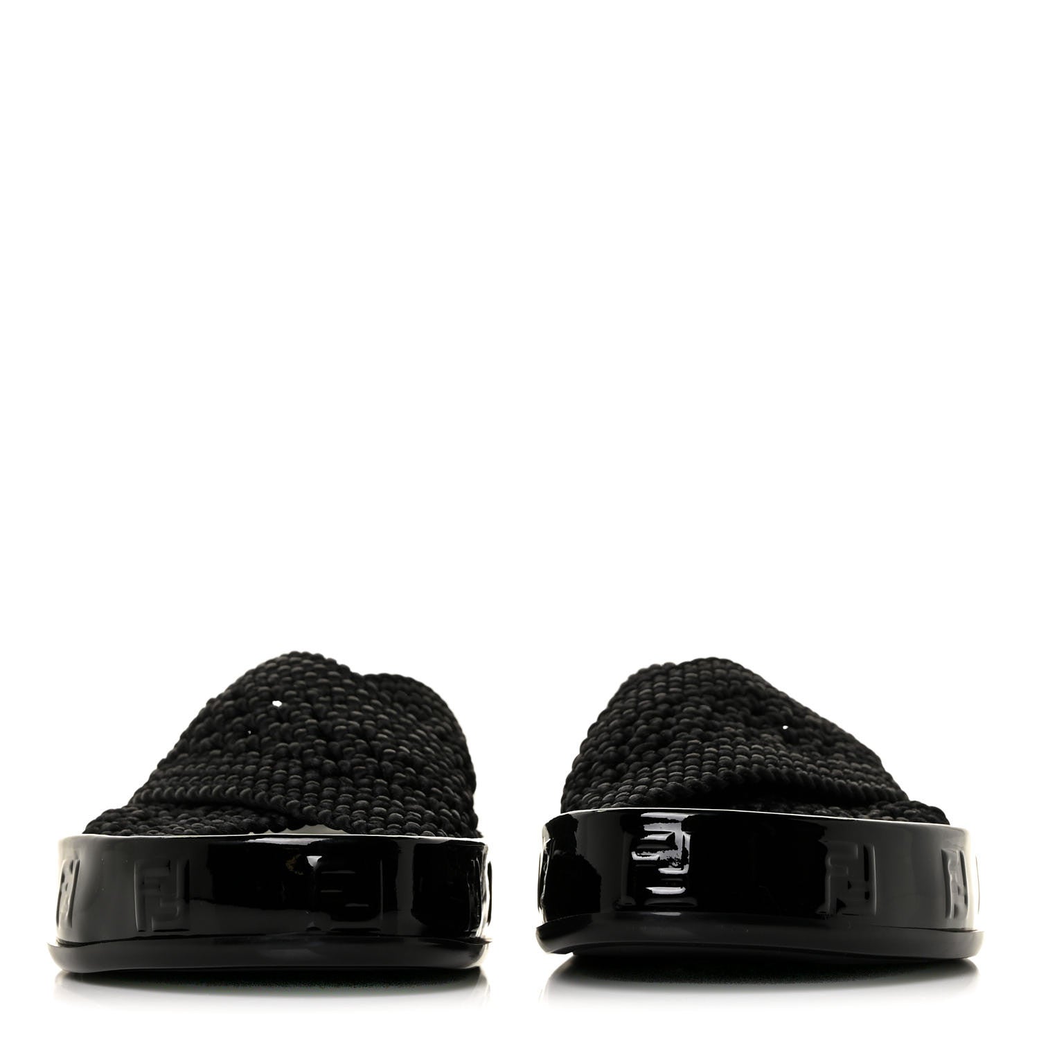 Fendi Raffia Rubber FF Woven Reflections Crisscross Slide Sandals 37 Black 2 of 7