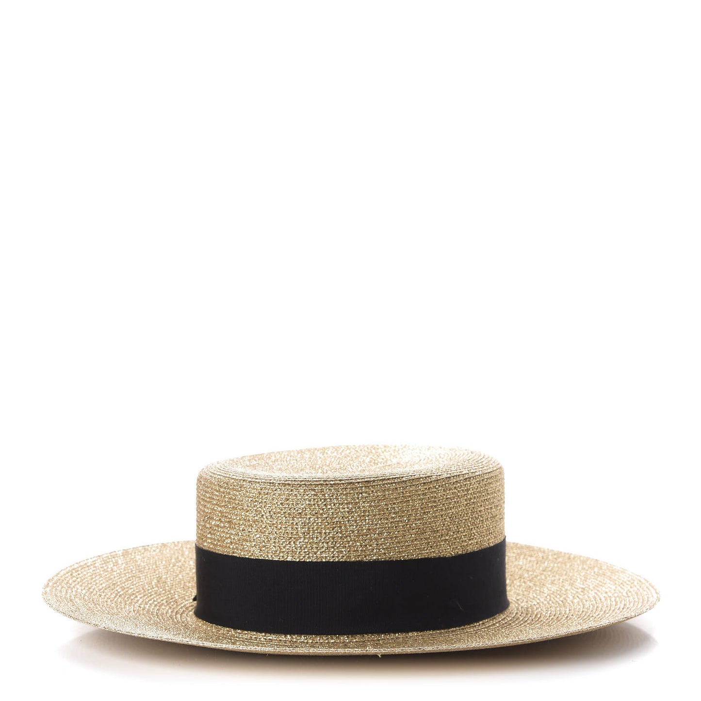 Glittered Straw Grosgrain Wide Brim Hat L Gold Black