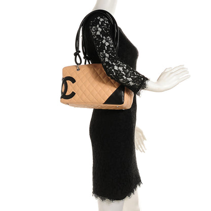 Chanel Calfskin Quilted Large Cambon Bowler Beige Black 2 of 7