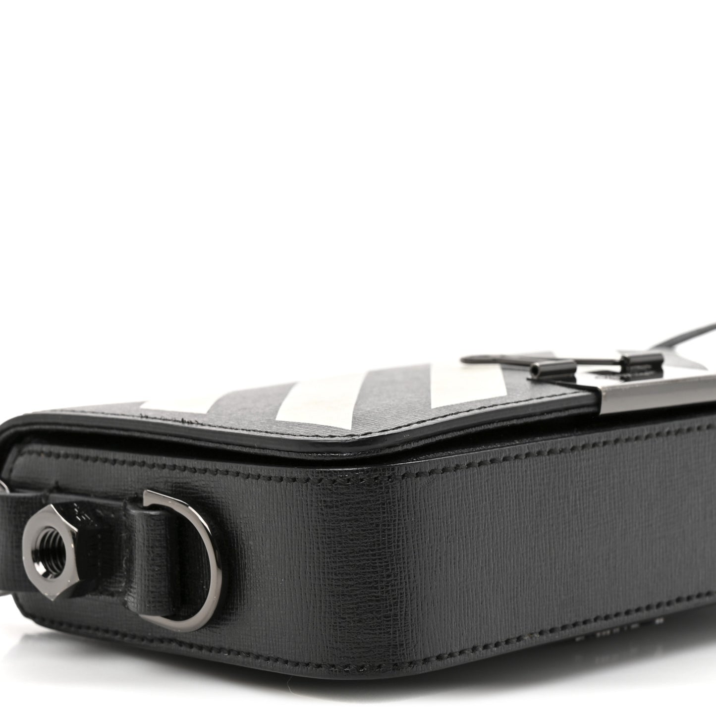 Saffiano Striped Mini Diag Binder Clip Bag Black White Yellow