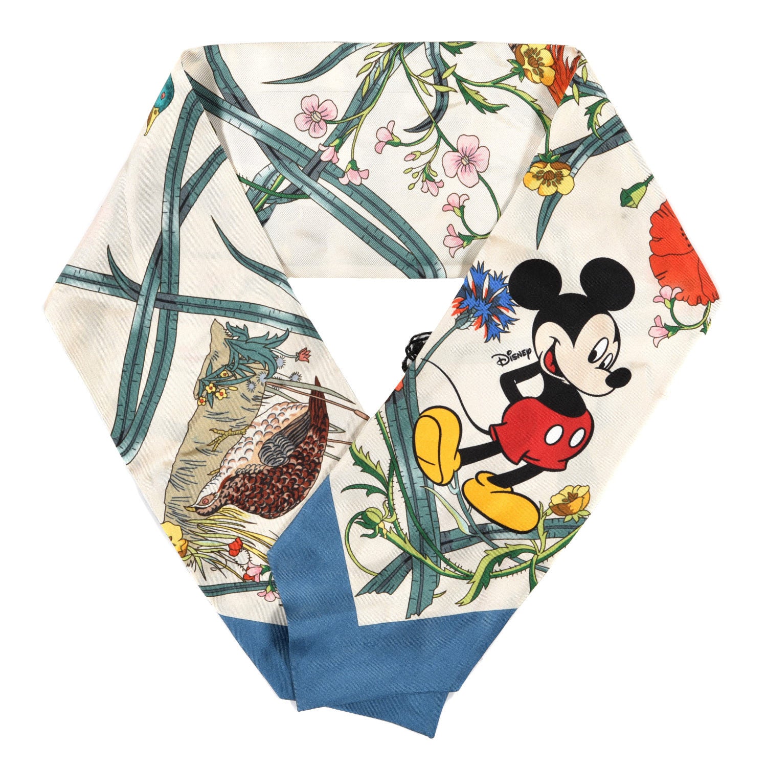 Gucci X DISNEY Silk Twill Mickey Lac Neck Bow Scarf Ivory Blue 1 of 4