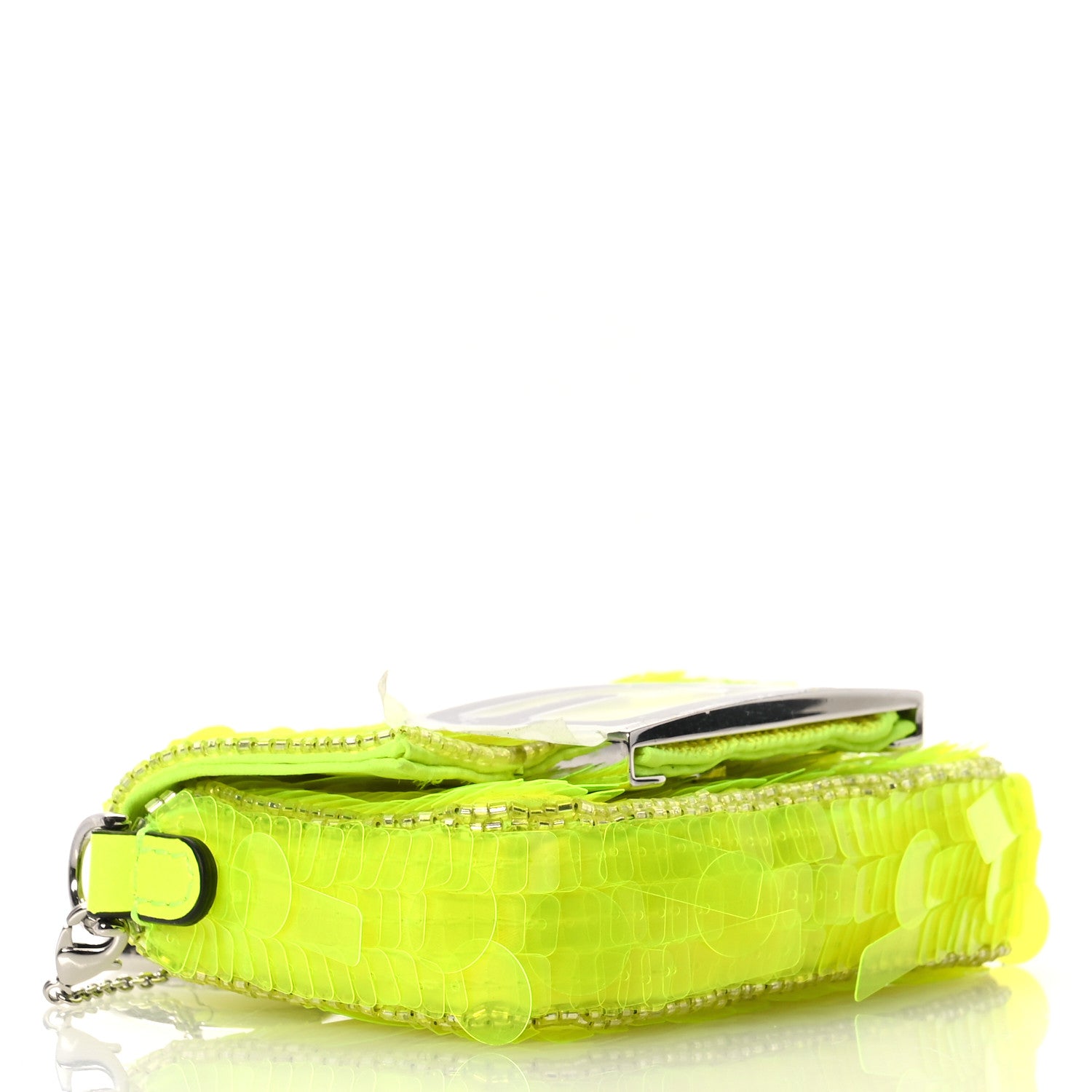 Fendi Transparent Paillettes Vitello King Nano Maxi Buckle Baguette Charm Yellow Fluo 4 of 11