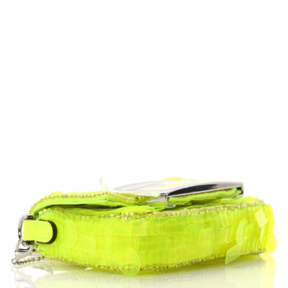 Fendi Transparent Paillettes Vitello King Nano Maxi Buckle Baguette Charm Yellow Fluo 4 of 11