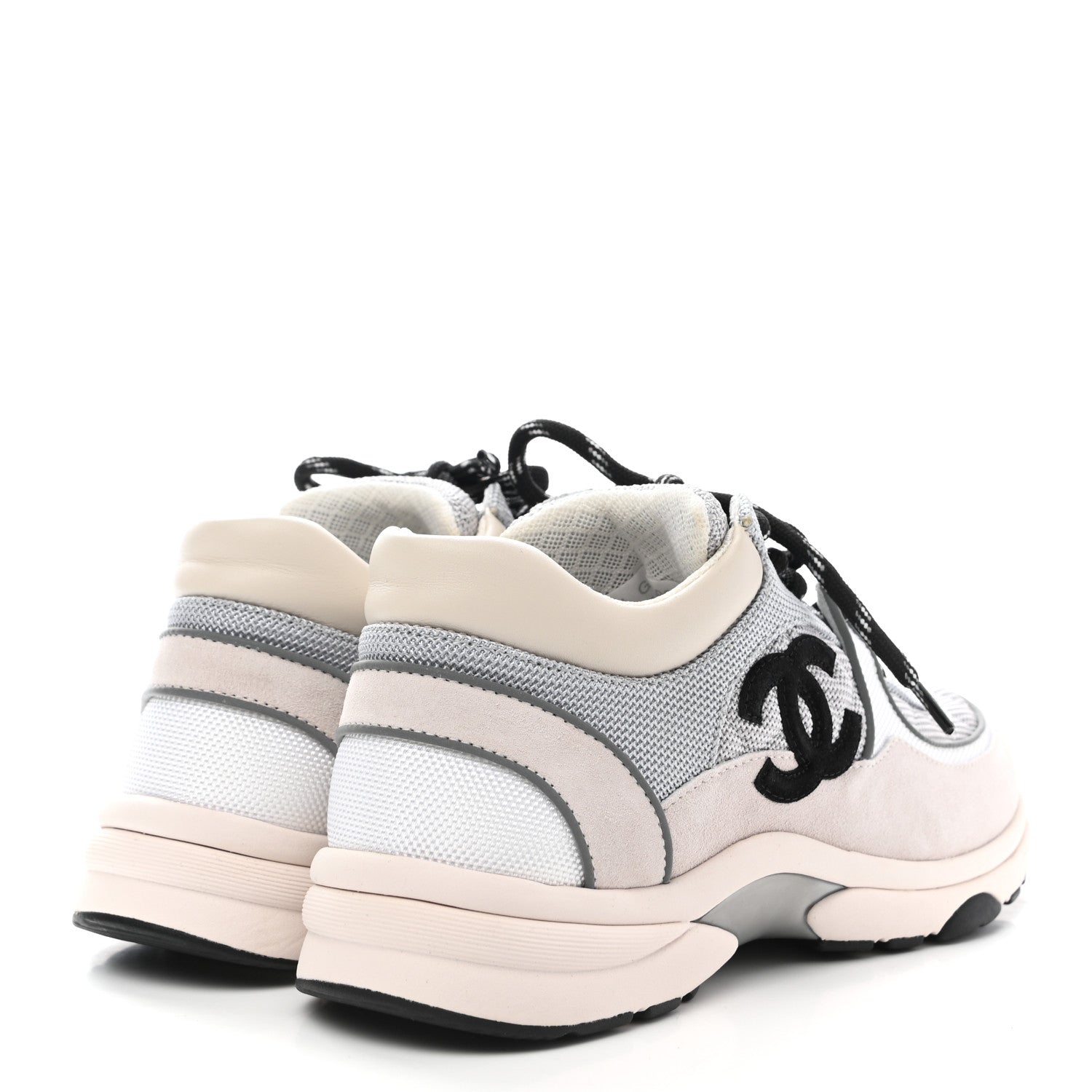 Chanel Mesh Suede Calfskin Grained Calfskin Womens CC Sneakers 38 Grey White 4 of 9