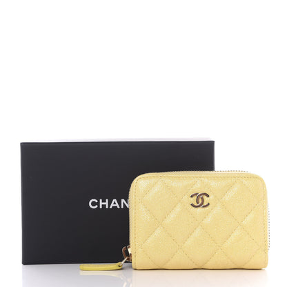 Chanel Iridescent Caviar Quilted Zip Coin Purse Yellow 10 of 10