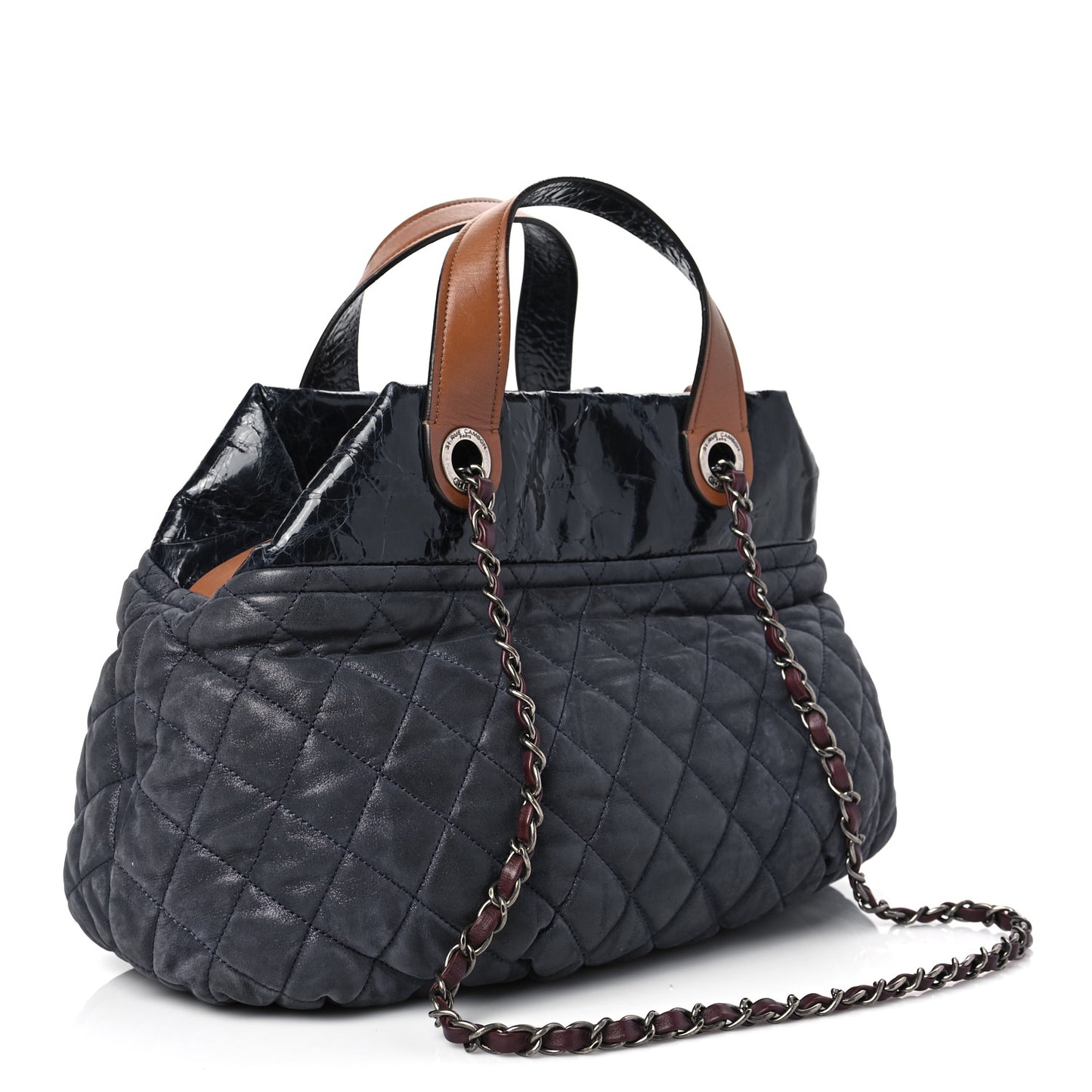 Iridescent Calfskin Small In The Mix Tote Navy
