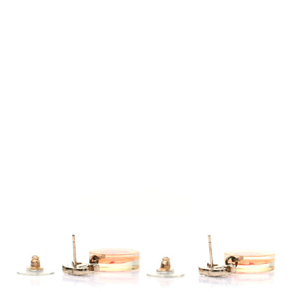 Chanel Resin Crystal CC Flower Drop Earrings Gold Transparent Pink 3 of 4