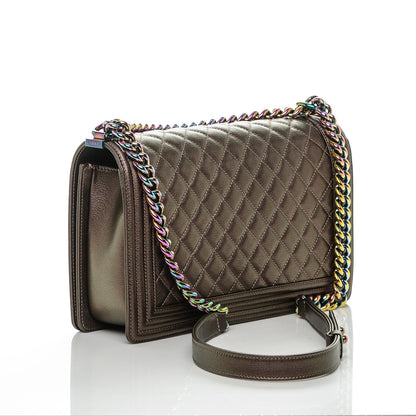 Chanel Iridescent Goatskin Quilted New Medium Boy Flap Dark Gold 3 of 7