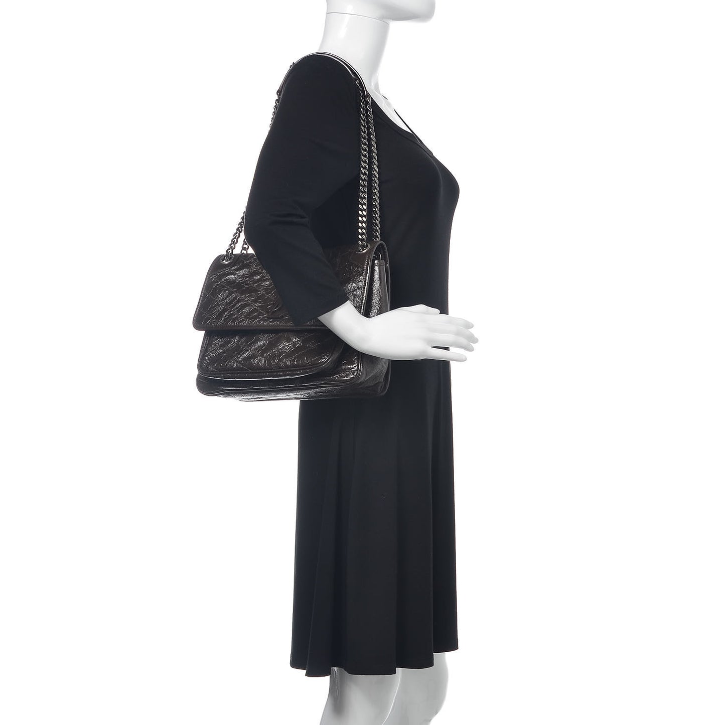 Crinkled Calfskin Matelasse Monogram Medium Niki Chain Satchel Western Moka