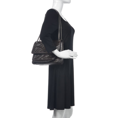 Saint Laurent Crinkled Calfskin Matelasse Monogram Medium Niki Chain Satchel Western Moka 2 of 9