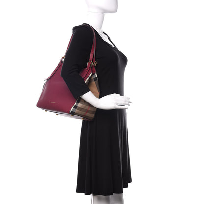 Burberry Grainy Calfskin House Check Small Canterbury Tote Berry Pink 2 of 13