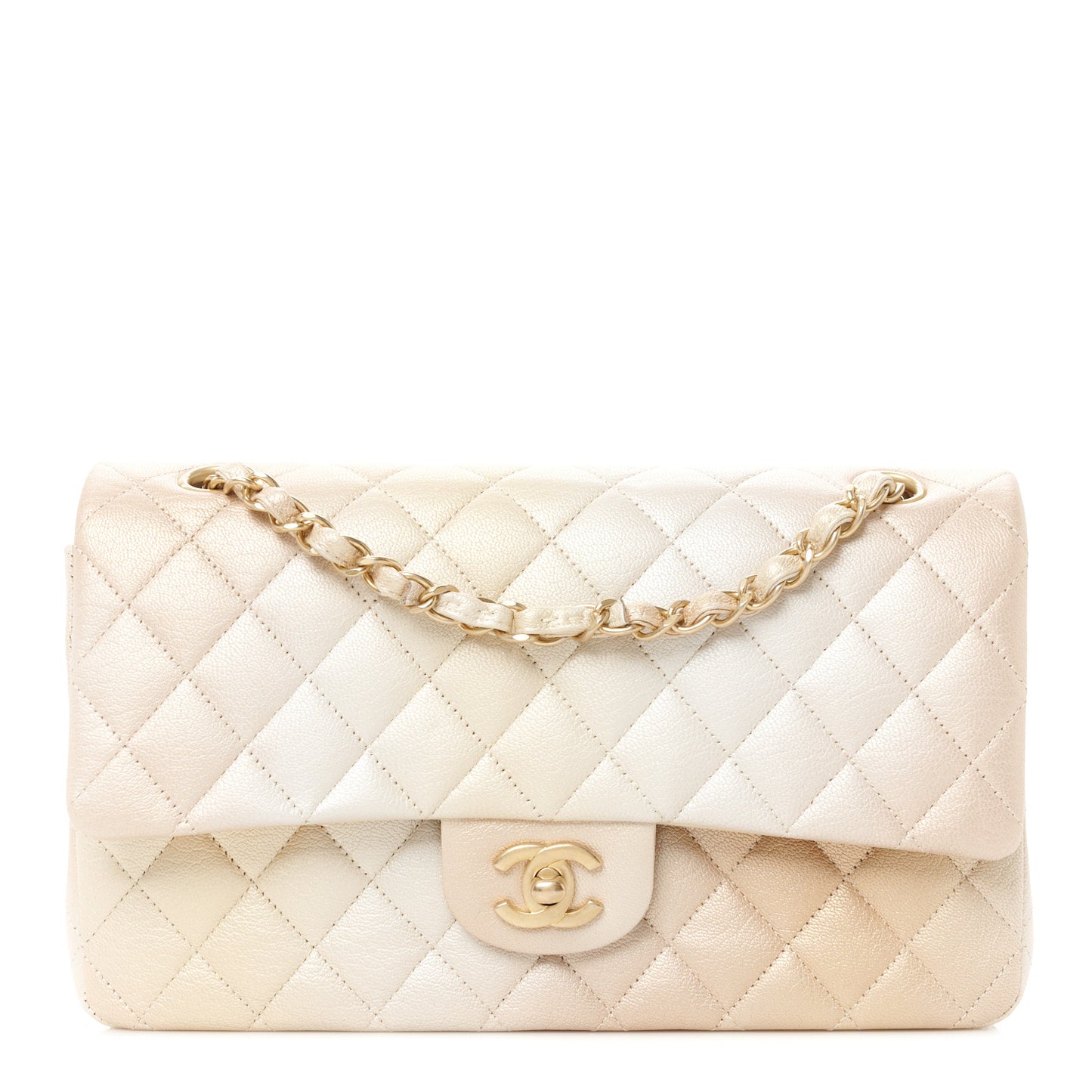 Metallic Goatskin Quilted Ombre Medium Double Flap Gold