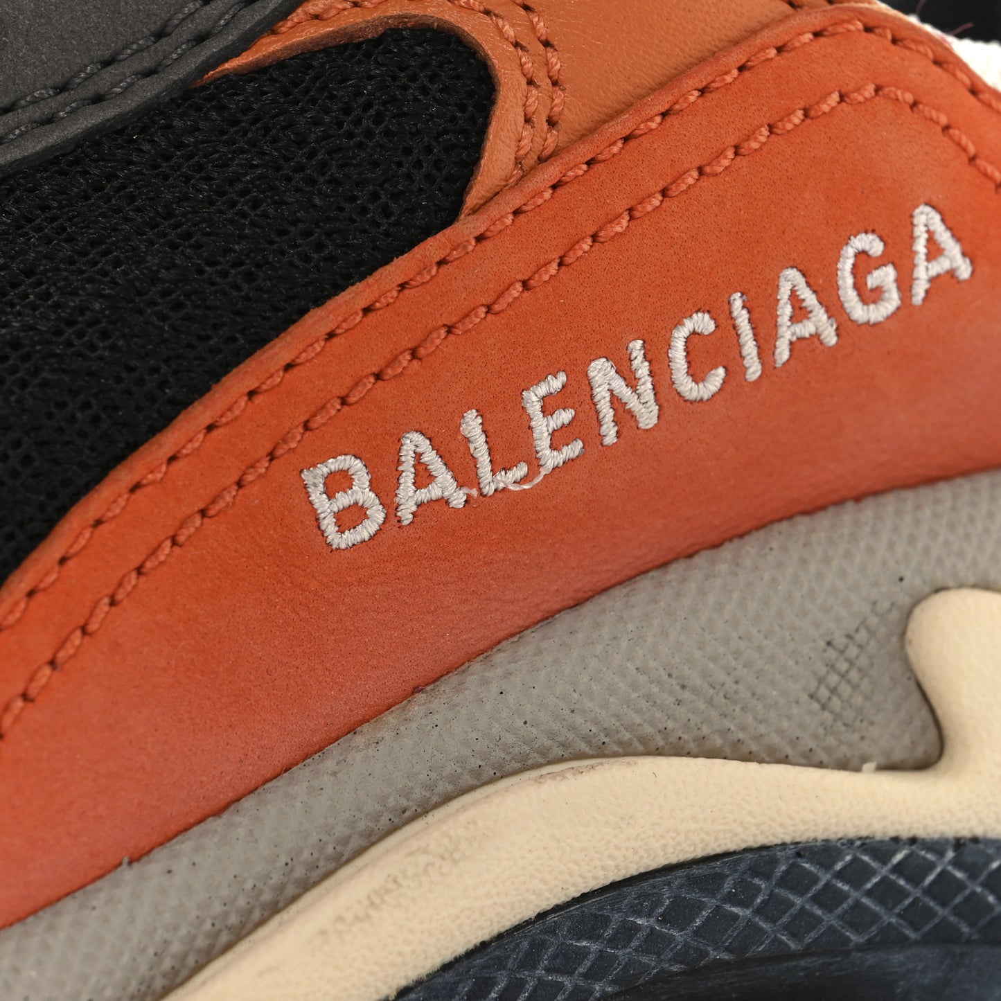 Mesh Nubuck Womens Triple S Sneakers 37 Orange Gris Black