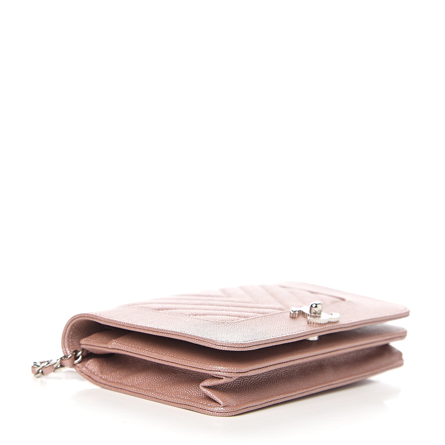Chanel Metallic Caviar Chevron Quilted Vintage Mademoiselle Wallet On Chain WOC Pink 3 of 11