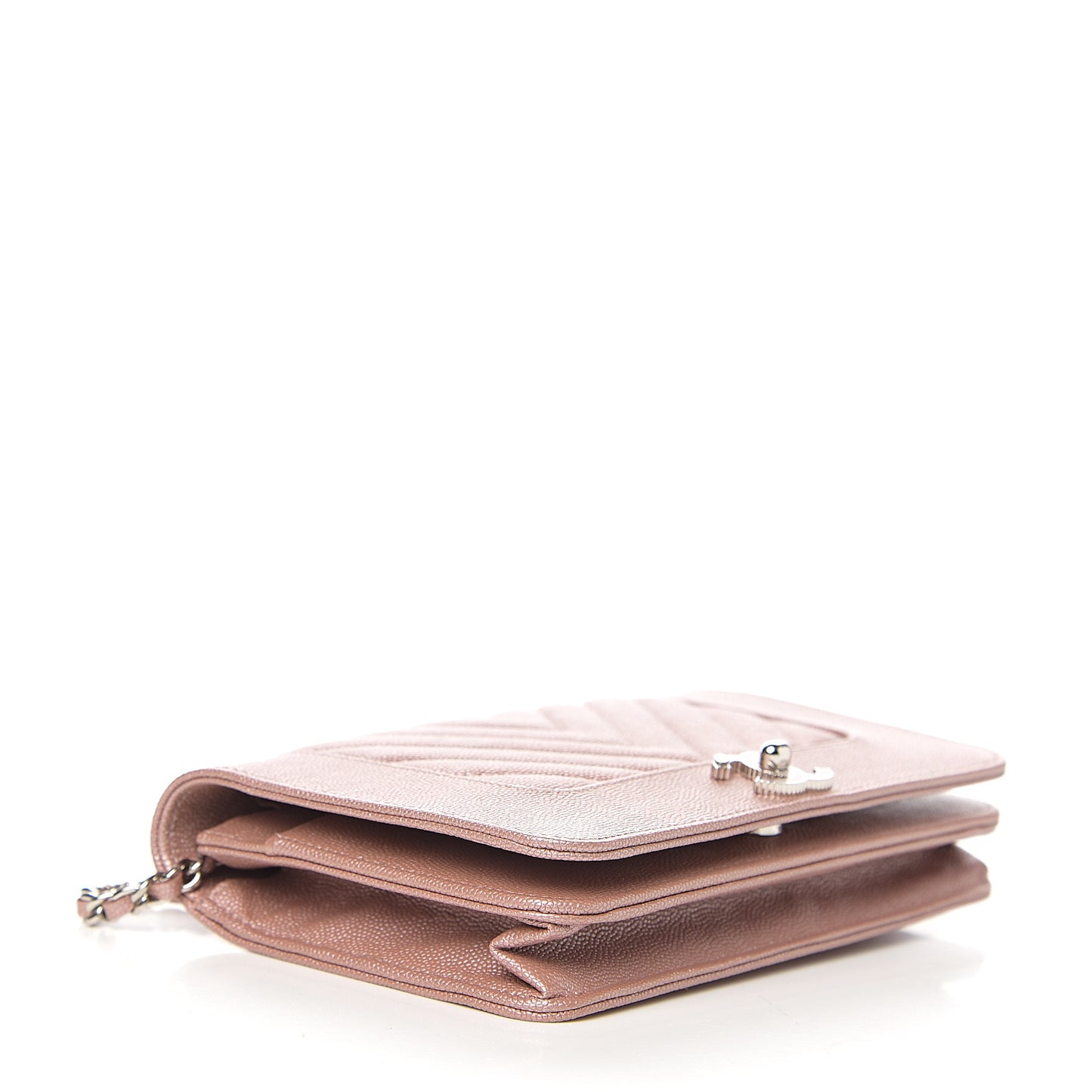 Metallic Caviar Chevron Quilted Vintage Mademoiselle Wallet On Chain WOC Pink