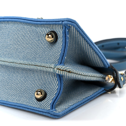 Fendi Woven Fabric Calfskin Floral Embroidered Petite Peekaboo I SEE U Satchel Blue 10 of 10