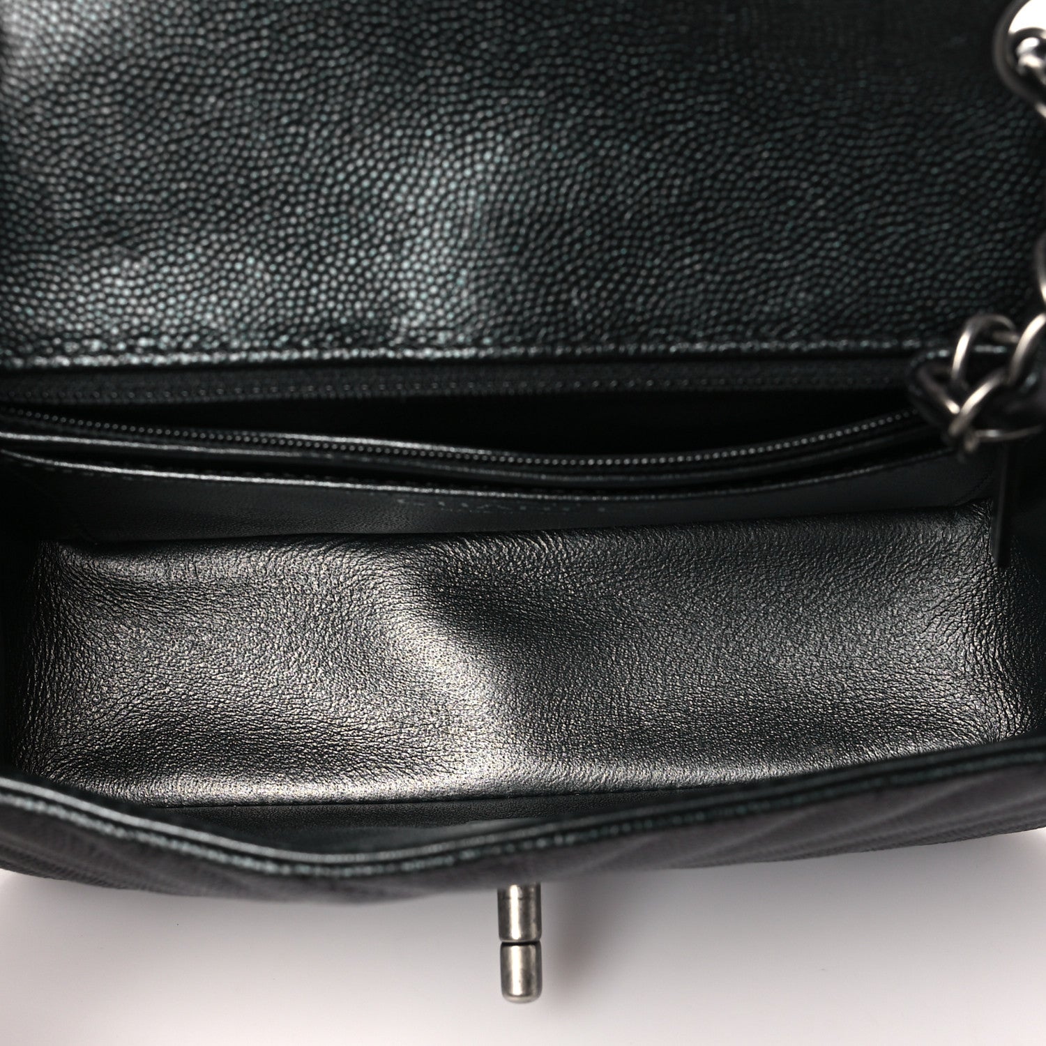 Chanel Metallic Caviar Chevron Quilted Mini Rectangular Flap Black 5 of 11