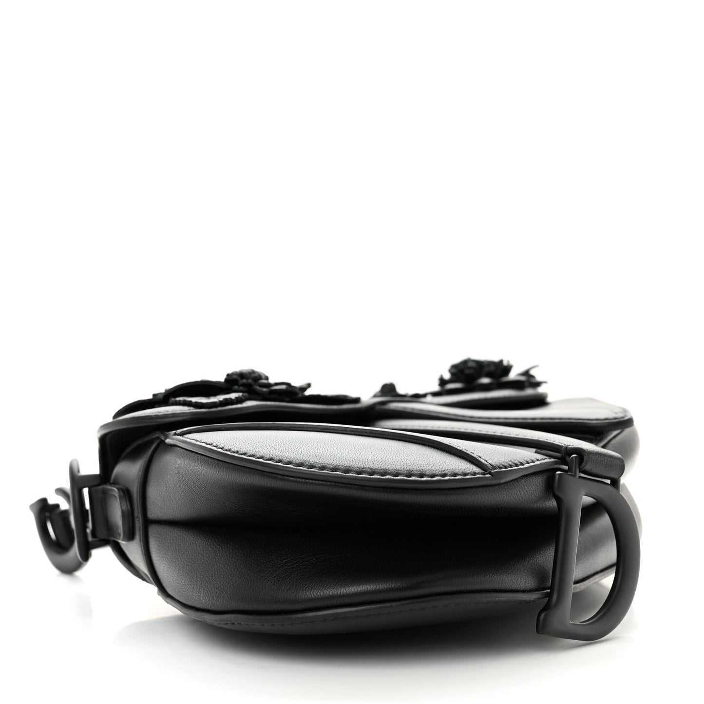Lambskin Mini 3D Floral Saddle Bag Black