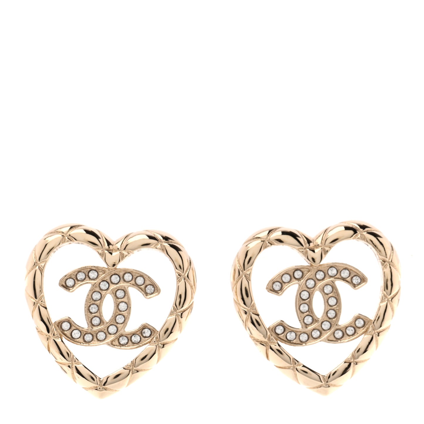 Metal Crystal CC Logo Heart Earrings Gold