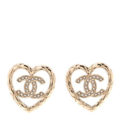 Chanel Metal Crystal CC Logo Heart Earrings Gold 1 of 5
