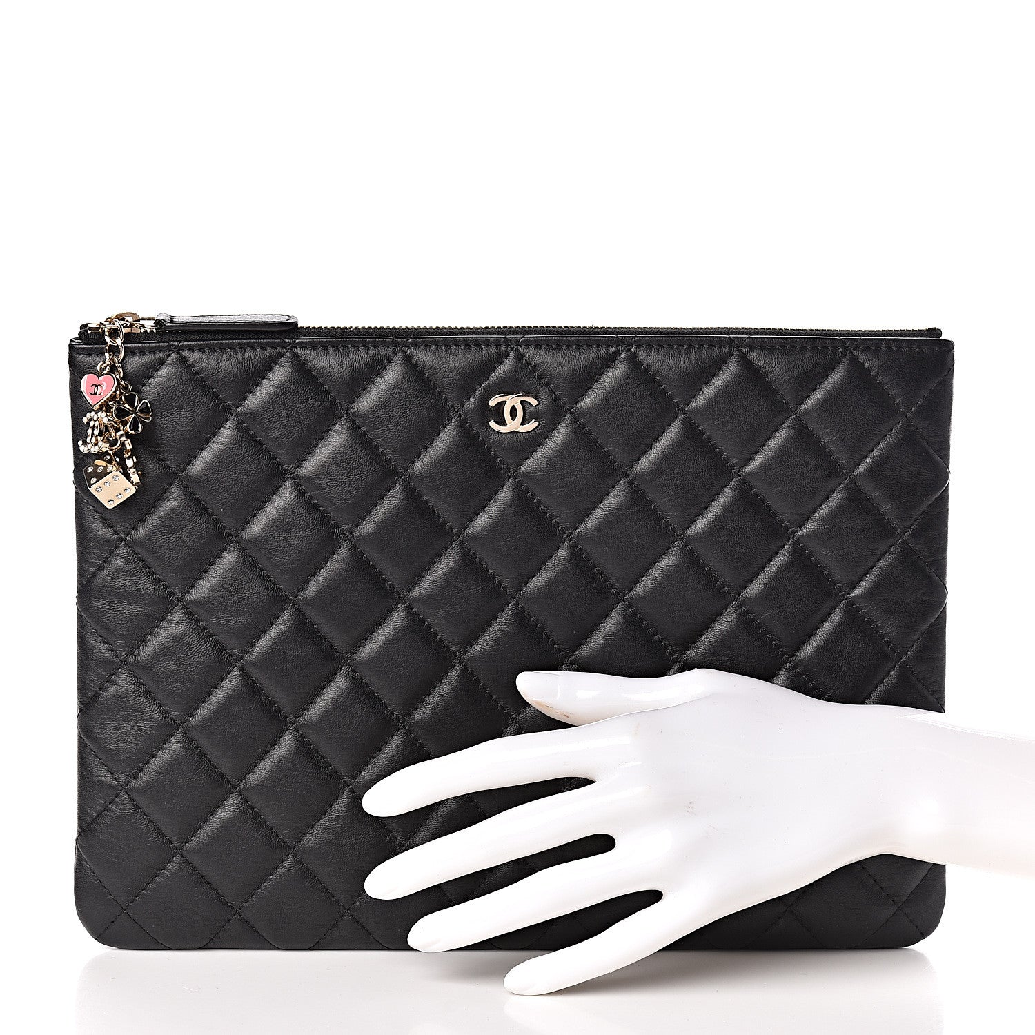 Chanel Lambskin Quilted Medium Casino Beauty CC Cosmetic Case Black 2 of 7