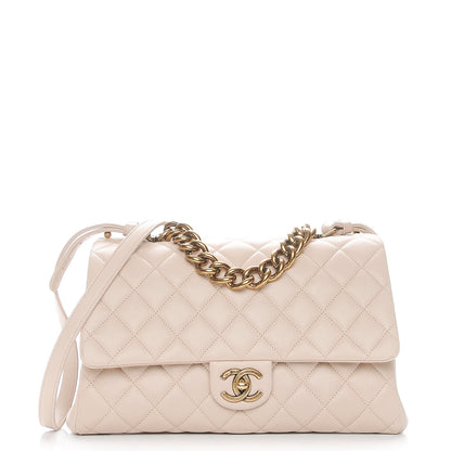 Chanel Shiny Sheepskin Quilted Large Trapezio Flap Beige 1 of 9