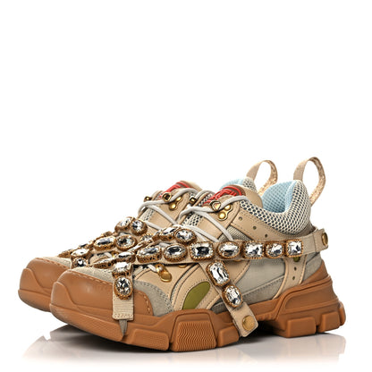 Gucci X SEGA Mesh Canvas Calfskin Removable Crystals Flashtrek Sneakers 37.5 Mystic White Oatmeal Sand Storm 3 of 7