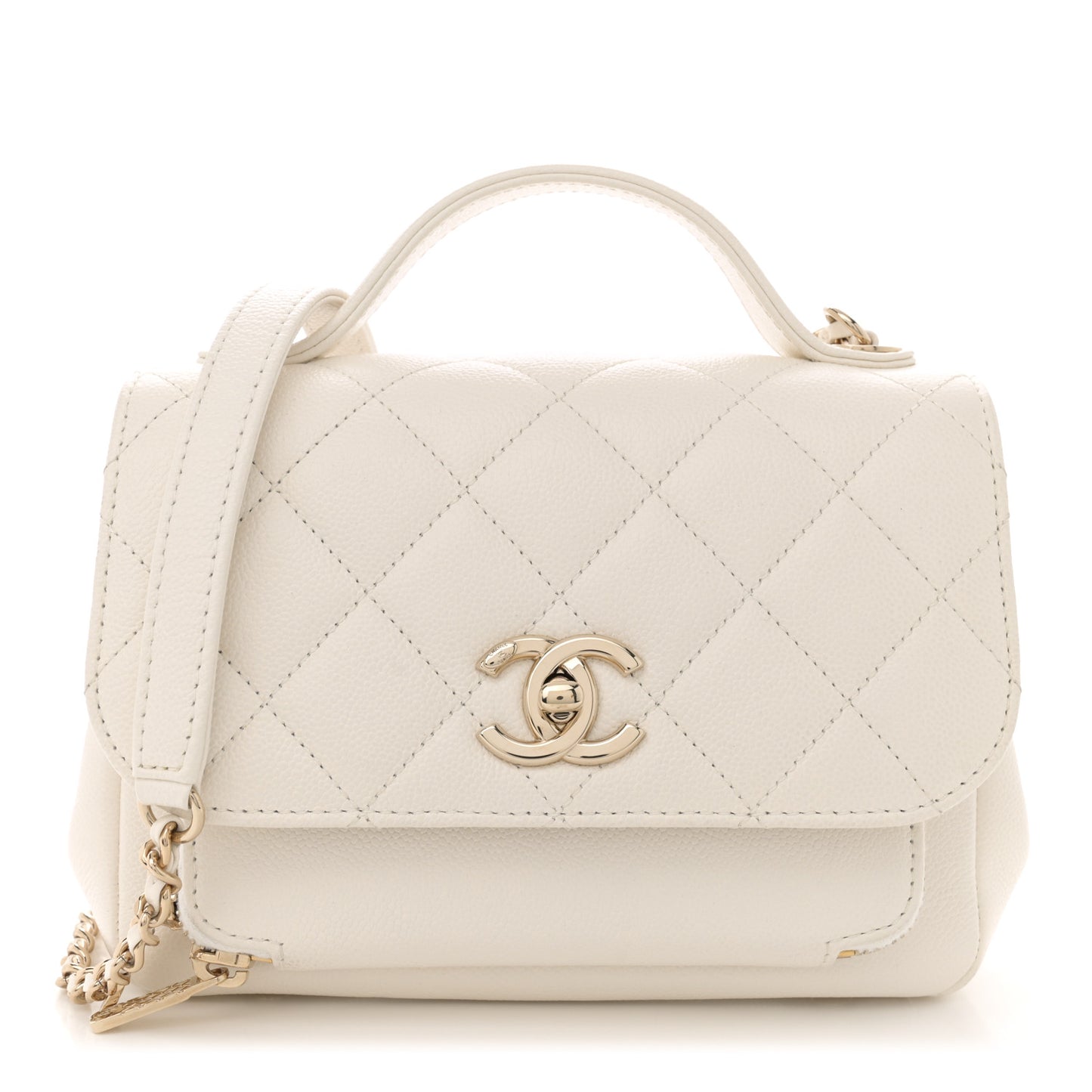 Caviar Quilted Small Business Affinity Flap White