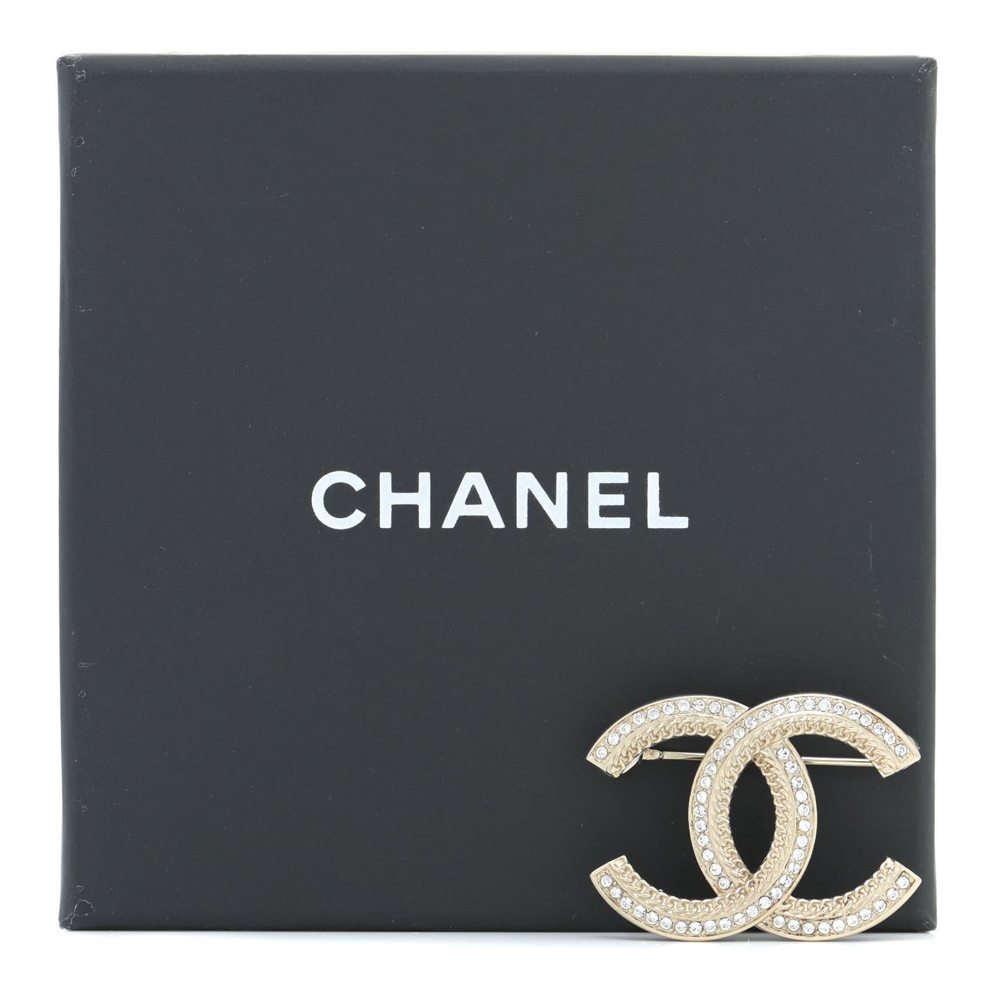 Crystal Chain CC Brooch Light Gold