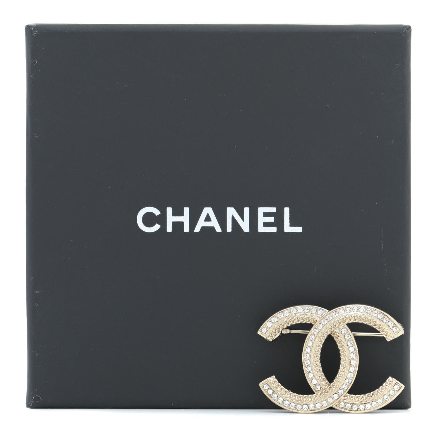 Chanel Crystal Chain CC Brooch Light Gold 6 of 6