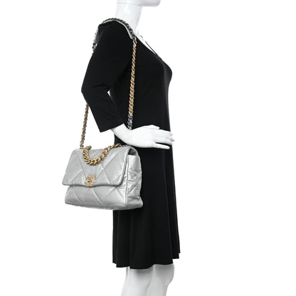 Chanel Metallic Goatskin Quilted Large Chanel 19 Flap Silver 2 of 15