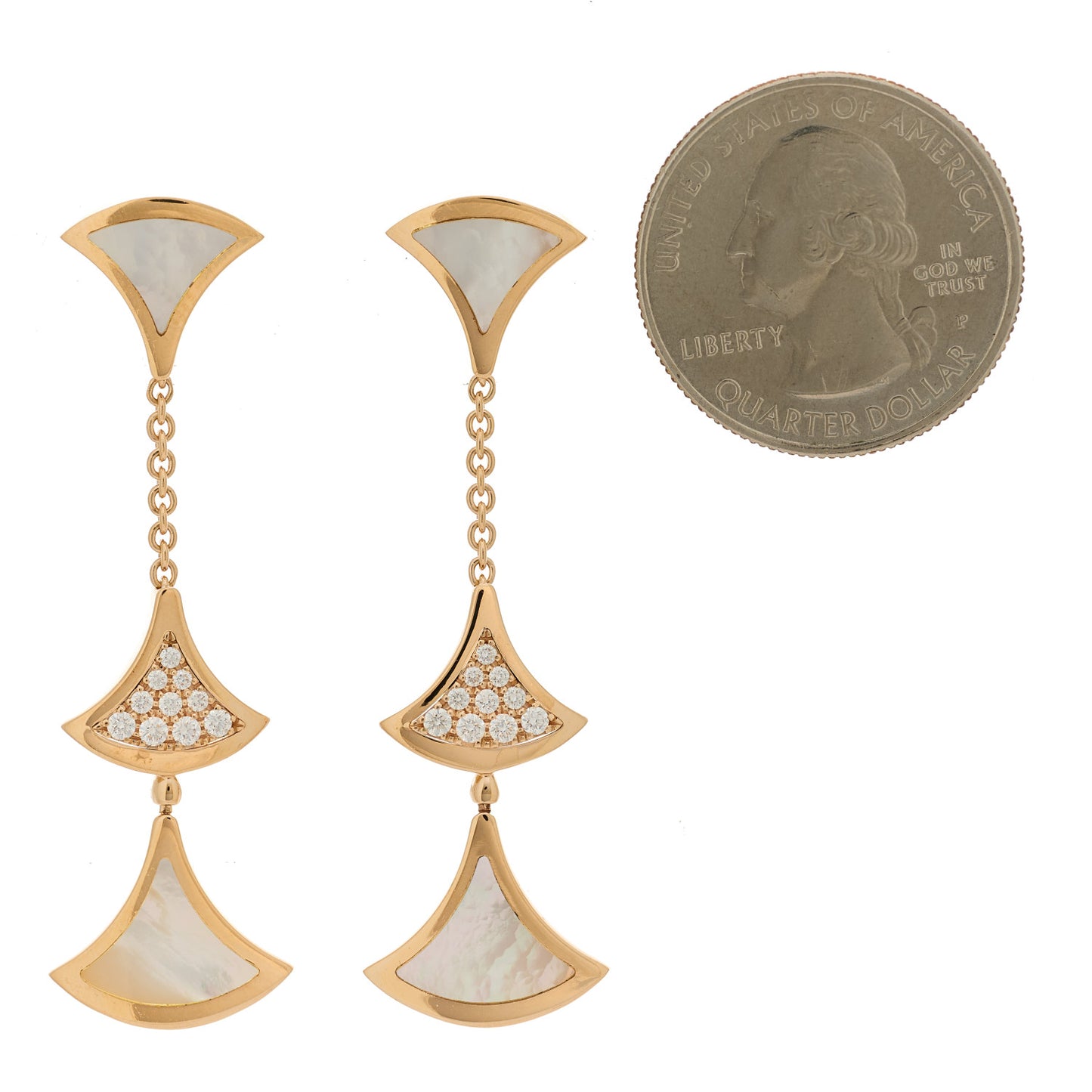 18K Rose Gold Diamond Mother of Pearl Divas' Dream 3 Motif Earrings