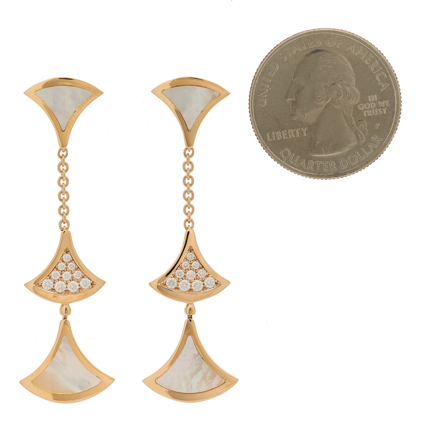 Bulgari 18K Rose Gold Diamond Mother of Pearl Divas' Dream 3 Motif Earrings 2 of 6