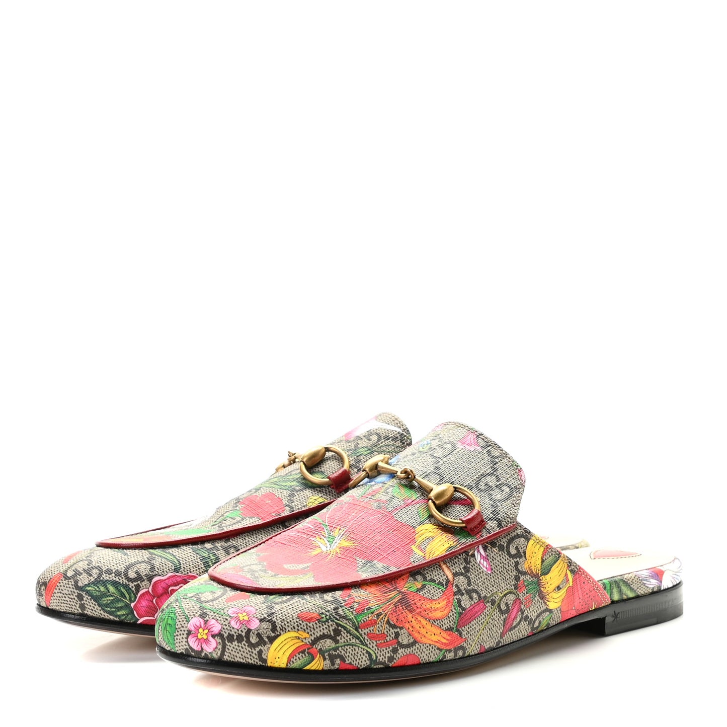 GG Supreme Monogram Flora Womens Princetown Slippers 36 Beige Ebony Multicolor Rosso