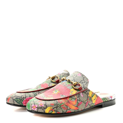 Gucci GG Supreme Monogram Flora Womens Princetown Slippers 36 Beige Ebony Multicolor Rosso 2 of 9
