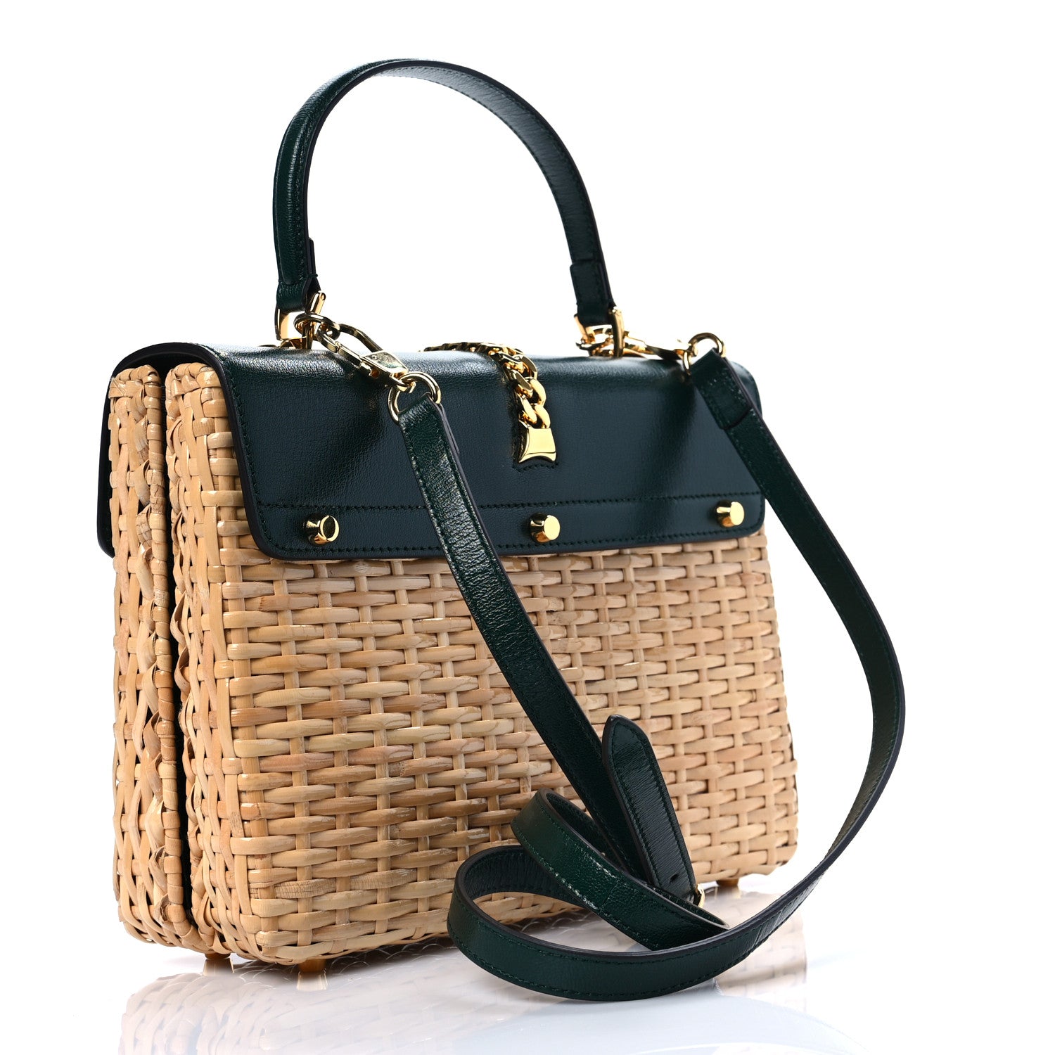 Gucci Wicker Calfskin Small Sylvie Top Handle Bag Naturale Green 3 of 10