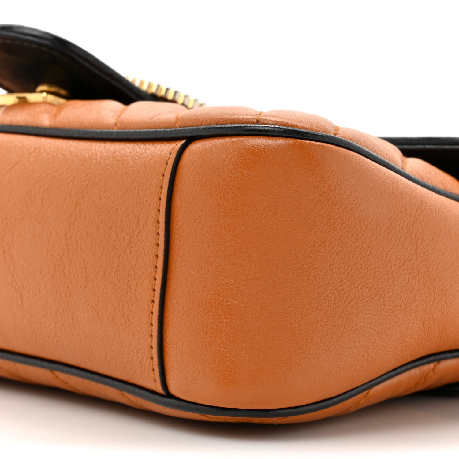 Gucci Vintage Effect Calfskin Matelasse Diagonal Small Torchon GG Marmont Shoulder Bag Cognac Black 9 of 13