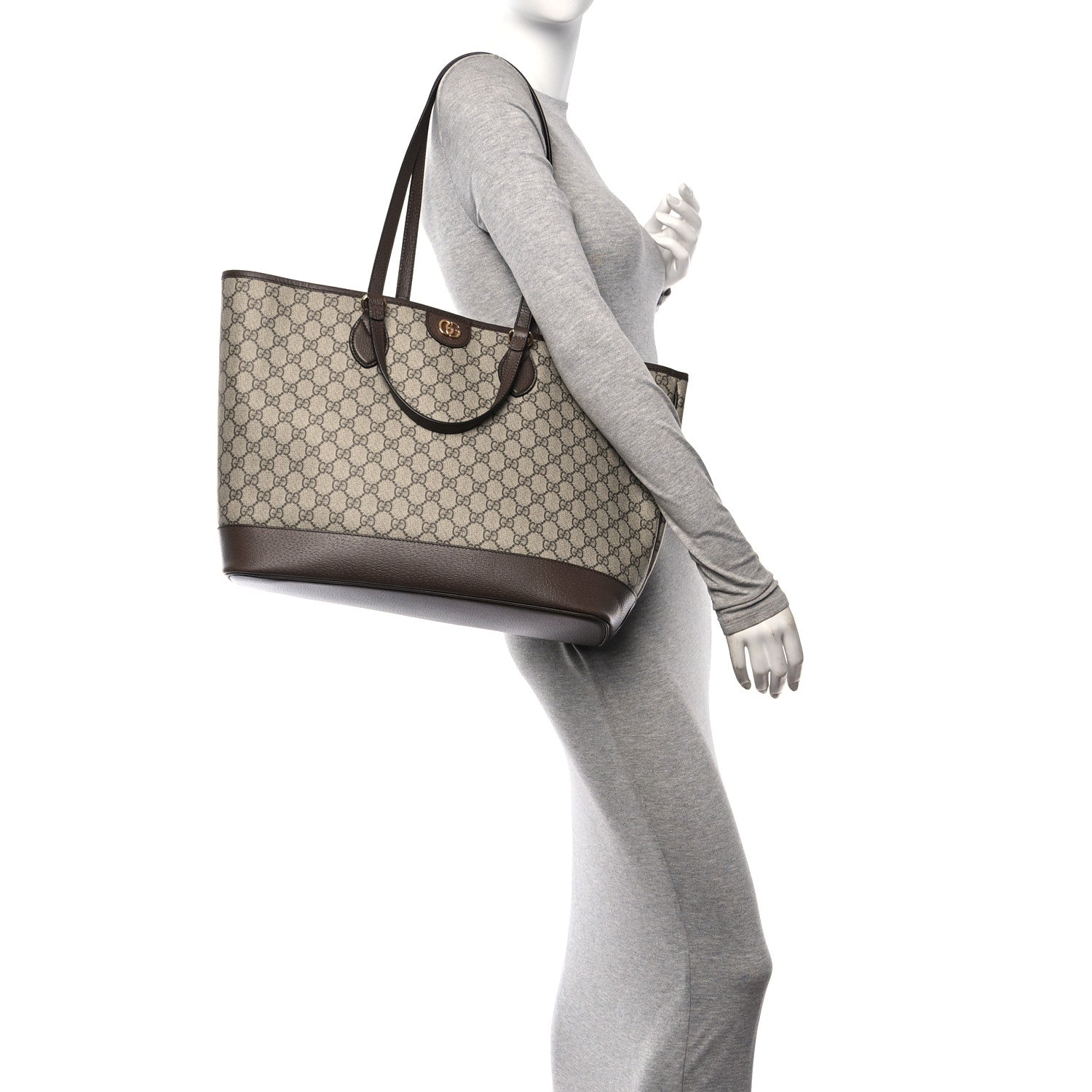 Gucci GG Supreme Monogram Textured Calfskin Large Ophidia Shoulder Tote Bag Beige Ebony New Acero 2 of 10