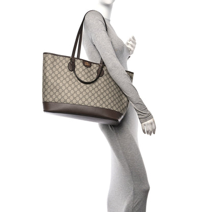 Gucci GG Supreme Monogram Textured Calfskin Large Ophidia Shoulder Tote Bag Beige Ebony New Acero 2 of 10