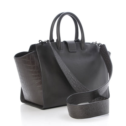 Saint Laurent Calfskin Crocodile Embossed Small Monogram Downtown Cabas Earth 4 of 10