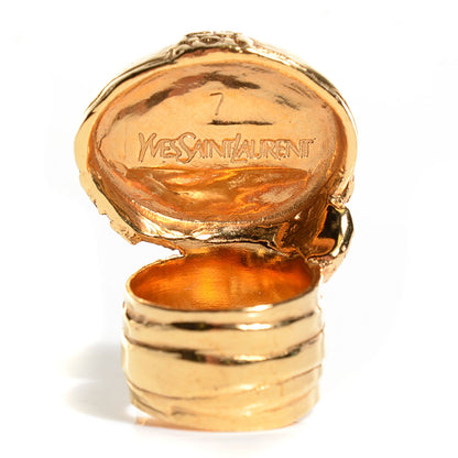 Saint Laurent Glass Cabochon Arty Ovale Ring 7 Gold Coral 3 of 4