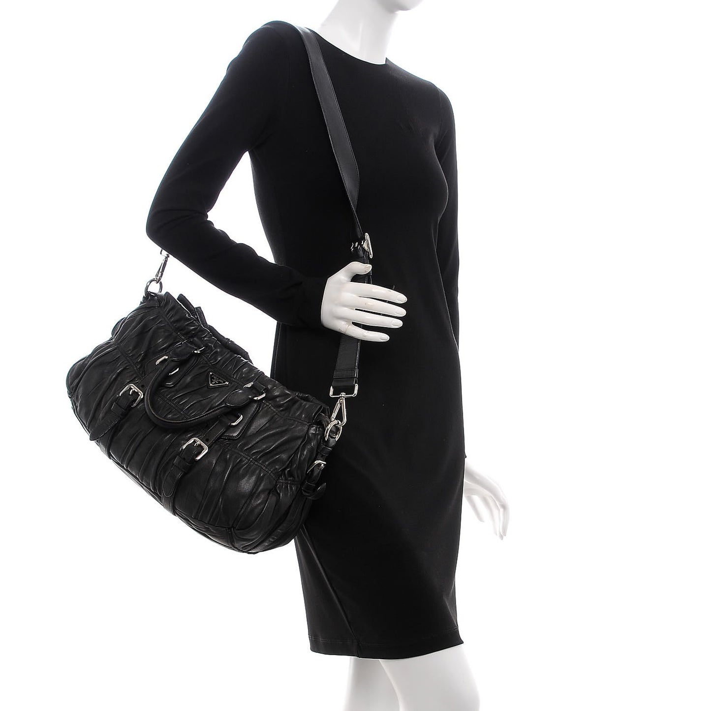 Nappa Gaufre Shopping Satchel Black