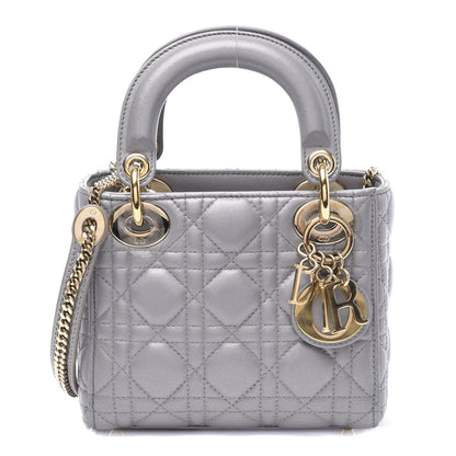 Christian Dior Metallic Lambskin Cannage Mini Lady Dior Grey 1 of 9